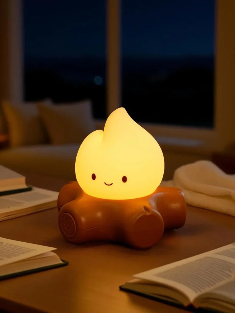 Cute Campfire LED Night Light Lamp Smiling Face Dimmable Rechargeable